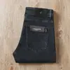 Roupas boas e pesadas, textura de alta qualidade, outono e inverno, grossos, moda, elástico, masculinos, retos, azul acinzentado lavado, jeans casual