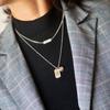 Colar de Prata Tailandês Feminino Coreano Portão Leste Prata s925 Quadrado Sorridente Marca Longo Camada Dupla Empilhado Corrente da Clavícula Moda Personalidade