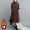 Vestido Largo Base Acolchado Engrosado Hasta la Rodilla 2026 Invierno Nuevo Talla Grande para Mujer Vestido de Cuello Alto que Reduce la Edad