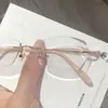 Gafas sin Marco de Titanio Puro para Mujer con Miopía, Borde Delicado, Estilo Femenino, con Corrección de Astigmatismo, Luz Azul Antirreflejante, Color Degradado, Modernas, Ultraligeras
