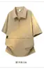 Camisa Polo de Trabalho Estilo Americano com Meio Zíper e Bolso, Top Outdoor de Secagem Rápida na Cor Off-White
