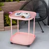 Mesa Lateral con Ruedas, Mesa Auxiliar Sala de Estar Plástico Móvil Mesa Lateral para Sofá Mesita de Noche Pequeña Dormitorio Rosa