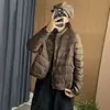 Kong Mi Inverno Novo Gola Alta Curta Estilo Coreano Dupla Face Usável Quente 95% Penugem de Pato Branco Jaqueta de Penugem Roupa Exterior Feminina Atacado