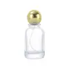 Botella de perfume de vidrio transparente en stock, venta directa, con tapa de bola, botella vacía rellenable de prensa-spray cosmético portátil