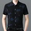 Camisa Jacquard de Seda Helada para Hombre de Manga Media Fina de Verano, Sin Planchar, Casual de Negocios, Holgada, Camisa de Manga Corta Cárdigan para Hombres de Mediana Edad