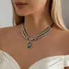 Joia de Moda Europeia e Americana Transfronteiriça Design Pingente de Diamante Preto Acrílico Colar Charme de Festa Ins Corrente de Clavícula Multicamadas