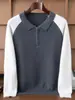 Prenda de Punto de Cachemira con Media Cremallera para Hombre 25 Otoño e Invierno Cuello Polo Capa Base Prenda de Punto Estilo Perezoso Top de Punto con Solapa de Color Contrastante