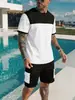 Amazon Transfronterizo para Hombre Ropa Deportiva Casual Bloques de Color Pantalones Cortos de Trabajo Traje de Manga Corta Conjunto de Dos Piezas Camiseta Deportiva de Verano