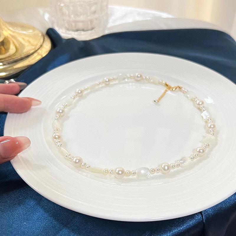 白贝母猫咪天然淡水珍珠项链女小众高级感14k注金明星同款锁骨链