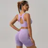 Conjunto Nuevo Estilo Europeo y Americano de Sujetador Deportivo sin Costuras para Mujer, Chaleco Deportivo Antishock para Correr, Yoga, Fitness con Almohadillas en el Pecho y Conjunto de Shorts
