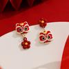 Celebración de Año Nuevo Danza del León Pieza de Oro Koi Aretes Rojos Mujer 2025 Aretes de Nuevo Ambiente Aretes