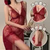 Conjunto Sexy de Camisola para Dormir Lobe para Mujer, Uniforme Sexy de Encaje Transparente, Atractivo Vestido Largo con Abertura, Atuendo para Busto Pequeño