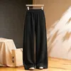 Calças de Lã Femininas de Inverno de Perna Larga com Acetato, Cintura Elástica, Espessadas e Quentes, Calças Slim de Perna Reta, Novas Calças Casuais 2026