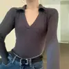 2024 Nova Camiseta de Manga Longa Estilo Coreano Feminina de Verão Camisa Básica Estilo Ocidental Estilo Puro Desejo Slim Fit Emagrecedor Top Versátil