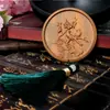 Estilo Chino Regalo Especial Sándalo Verde Portátil Espejo Cosmético Madera Maciza Portátil Tallado Pequeño Espejo Redondo para Extranjeros