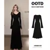 Traje de Vestido de Punto Caqui para Mujer, Nueva Moda de Otoño, Chal con Borlas, Conjunto de Dos Piezas de Vestido Largo Estilo Coreano