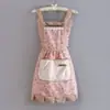 Avental de Algodão Fino de Verão Estilo Coreano para Cozinha Doméstica Feminina Anti-Manchas Respirável Estilo Estrangeiro Fofo Roupa de Trabalho Avental de Cozinha