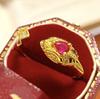 Anel Rainha Vintage de Luxo Leve Tesouro Vermelho Corindo Vermelho Anel de Cobra Nova Chegada Diamante Completo Estrela Cobre Dinheiro Anel de Fileira para Mulheres