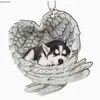 Colgante llavero de perro animal de madera, lindo adorno para espejo retrovisor, decoración de mochila de husky para coche