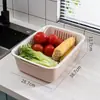 Cesta Escurridora de Doble Capa Engrosada, Cesta Rectangular para Lavar Verduras, Bol de Plástico para Cocina y Fregadero, Bandeja para Lavar Frutas