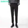 Pantalones Casuales Transpirables Nuevos para Hombre 2025, Pantalones Ajustados con Forro de Felpa para Invierno, Estilo Coreano, Tendencia de Negocios