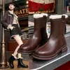 Botas Martin femininas de salto grosso, nova coleção outono/inverno 2026, botas Chelsea estilo britânico com forro de fleece, botas de tornozelo de corte justo, botas de algodão