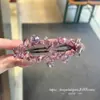 Pinza para el pelo de tela con cuentas transparentes tipo hielo y pedrería rosa y morada seleccionada cuidadosamente, pinza ovalada hueca para mujer, accesorios para el cabello de moda con trabajo pesado