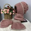 Gorro de Punto Forrado de Lana Otoño e Invierno Protección Cálida para el Cuello Protección para los Oídos de Invierno para Madres Gorro de Lana Baotou Sombrero con Bufanda Integrada para Mujer