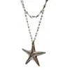 Nova Colar com Pingente de Estrela-do-Mar de Contas de Cristal Empilhadas de Camada Dupla Moda Nicho Estilo Simples de Férias Colar Longo