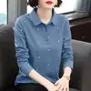 Camisa Polo Camiseta de Manga Larga para Mujer Talla Grande Holgada Ropa de Madre Primavera Transfronteriza Nueva Camiseta Efecto Adelgazante Top Camiseta Básica