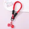 Correa de mano para teléfono hecha a mano de color caramelo con doble hebilla, llavero de estrella y colgante de cuentas, accesorio de correa de muñeca anti-pérdida DIY