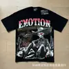 Camiseta Unisex de Marca de Moda Transfronteriza Estilo Americano Mezcla de Ángel High Street Pedrería Vintage Holgada Manga Corta Estampado Integral