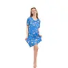 Pijama Feminino de Manga Curta Estampado para Exportação Amazon de Verão, Moda V-Neck, Pijama para Casa, Camisola de Comprimento Médio