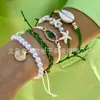 Joyería Europea y Americana, Pulsera de Cuentas Verdes Estilo Étnico Bohemio, Pulsera de Cristal Apilable de Diseño Moderno