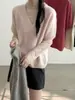 26 Outono Novo Estilo Coreano Cor Sólida Seda Caxemira Escovado Gola V Manga Curta Para Ir ao Trabalho Casual Versátil Suéter de Tricô para Mulheres