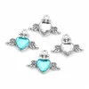 Colgante Corazón con Alas de Piedra Preciosa Charms para Collar Pulsera DIY Accesorios Venta Directa de Fábrica Lote Mixto Disponible Transfronterizo
