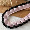 Acessórios de Renda Plissada com Bolinhas Pretas e Rosas de Camada Dupla Material DIY Feito à Mão Tábua de Pintura Fita Acessórios de Cabelo Material para Caderno Decorativo