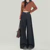 Calça Jeans Wide Leg Azul Escuro para Mulheres Temporada Outono e Inverno 2025 Azul Denim Cintura Alta Wide Leg Solta Drapê Pernas Retas Relaxadas