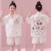 Pijama de Niña para Verano, Seda de Hielo Delgado de Manga Corta Dibujos Animados Linda Niña Grande Conjunto de Verano Ropa para el Hogar