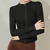 Chamarra larga de manga larga para mujer, corte ajustado, para Pilates y yoga, adecuada para otoño e invierno, ideal para correr, ciclismo, actividades al aire libre y fitness, con efecto adelgazante