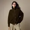 Suéter de Hilo Bouclé Melard 100% Lana para Mujer, Abrigo de Otoño e Invierno, Nuevo Cardigan Grueso de Punto de Cuello Alto para Mujer Estilo 26