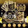 Festa de Aniversário Série Ouro Negro 80 Anos Garfo Colher Prato de Jantar Conjunto Utensílios de Mesa Suprimentos Diário Festival Casamento Louça de Casamento