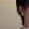 Pendientes de tres capas con textura brillante y diseño de nicho en plata esterlina S925, versión coreana, estilo coreano, retro, simple, joyería para las orejas.