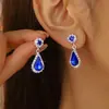 1 Par de Brincos de Zircônia Azul Royal Gota d'Água, Brincos Elegantes Femininos de Pedra Gota d'Água com Diamantes Super Brilhantes em Estilo Vintage de Corte