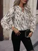 Nueva Estación Independiente de Comercio Exterior Transfronterizo Europeo y Americano Top Elegante de Otoño para Mujer con Cuello en V, Mangas Largas y Estampado Completo