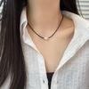 Collar de plata de ley s925 estilo coreano estilo francés con costuras de perlas y cristales puntiagudos negros, pulsera de lujo ligera de alta calidad, nueva cadena de clavícula.