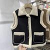 Chaleco de Lana de Cordero estilo Coreano para Mujer Otoño e Invierno Nuevo Grueso de Piel de Una Pieza Casual Combinable Chaqueta Corta sin Mangas