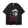 Camiseta anime desgastada de marca streetwear, talla grande, hombros caídos, estilo high street, casual de verano, manga corta y manga larga, en stock