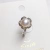 Anillo de Perlas de Moda de Plata 925 Flor Abierta Anillo de Perlas Naturales de Agua Dulce Cobre Blanco Chapado en Oro Venta al por Mayor en Vivo
