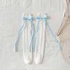 Calcetines de tubo medio dulces y lindos de primavera para bebé, calcetines cub para mujer, transpirables, estilo coreano, calcetines con lazo de borla para niñas